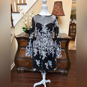 Nicole Miller Black and White Lace Overlay Dress
